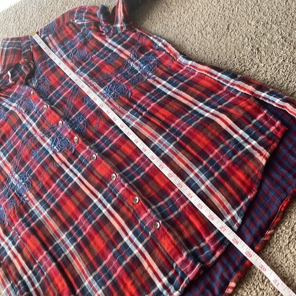 Free People Magical Plaid Buttondown Embroidered Flannel Top - Picture 11 of 11